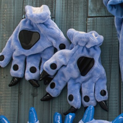 Blue Paw Gloves Animal Onesies Pajamas Costume Winter Plush Hand Gloves