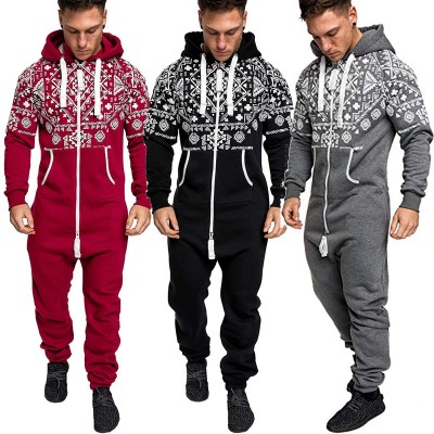 Adult Onesie for Men Hooded Jumpsuit With Pattern