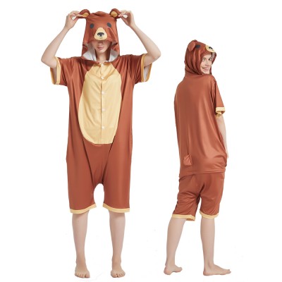 Brown Bear Onesie Pajamas Short Sleeve