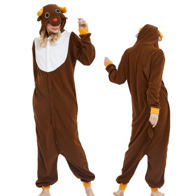 Reindeer Onesie Pajamas Costumes Adult Animal Onesies Button Closure