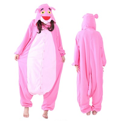 Pink Panther Onesie Pajamas Costumes Adult Animal Onesies Button Closure