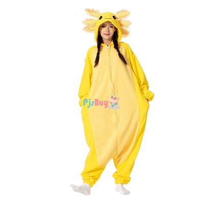 Adult & Teenager Axolotl Halloween Costume Dress up Cute Animal Onesie Pajamas Yellow