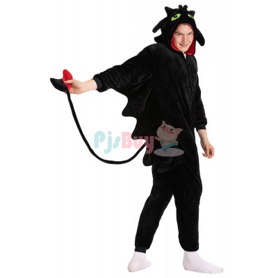 Black Dragon Onesie for Adult Flannel Pajamas Halloween Costumes