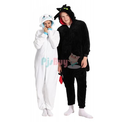 Black & White Dragon Onesie Pajamas for Adult Duo Halloween Costumes