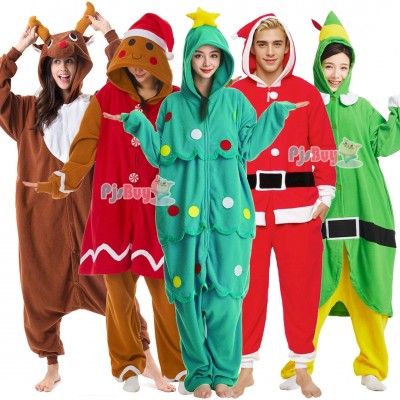 Christmas Tree & Gingerbread Men & Rudolph & Elf Onesie for Adult Group Xmas Costume Outfit