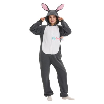 Gray Bunny Onesie for Adult Cute Animal Halloween Costume Party Outfit