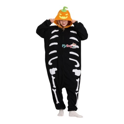 Skeleton Pumpkin Onesie for Adult Cute Easy Halloween Costume Party Outfit