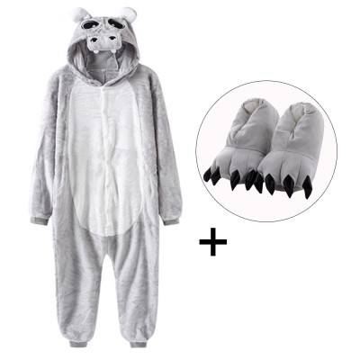 Hippo Onesie Pajamas Costume for Adult & Kids with Slippers