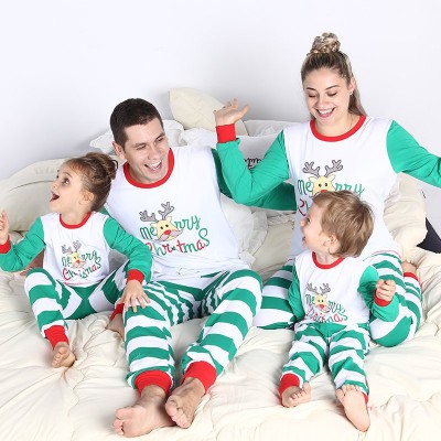 Lovely Deer Green Stripe Matching Family Christmas Pajamas