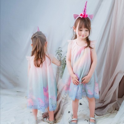 Girls Blue Unicorn Dress Costume with Headband