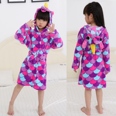 Purple Scale Unicorn Robe Animal Robes Hooded Bathrobe for Kids