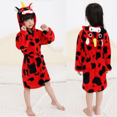 Red Unicorn Robe Animal Robes Hooded Bathrobe for Kids