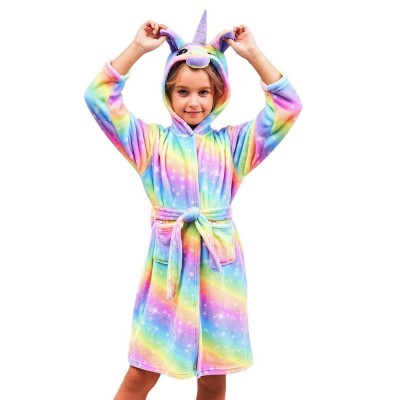Soft Unicorn Hooded Bathrobe Sleepwear Unicorn Gifts for Girls Yellow Rainbow