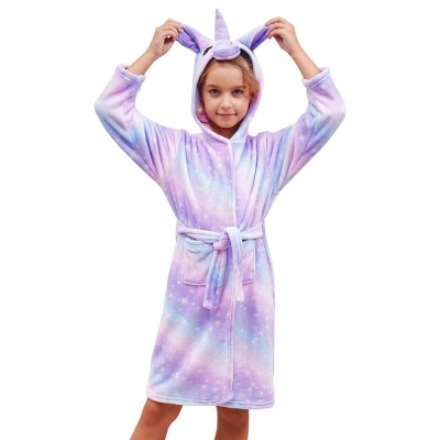Soft Unicorn Hooded Bathrobe Sleepwear Unicorn Gifts for Girls Purple Star