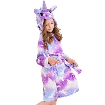 Soft Unicorn Hooded Bathrobe Sleepwear Unicorn Gifts for Girls Purple