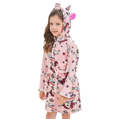 Soft Unicorn Hooded Bathrobe Sleepwear Unicorn Gifts for Girls Pink