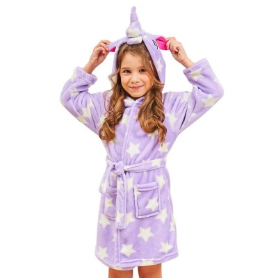 Soft Unicorn Hooded Bathrobe Sleepwear Unicorn Gifts for Girls Purple Star