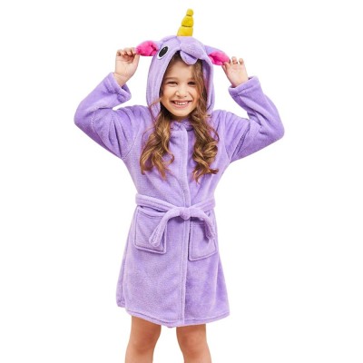 Soft Unicorn Hooded Bathrobe Sleepwear Unicorn Gifts for Girls Pure Purple