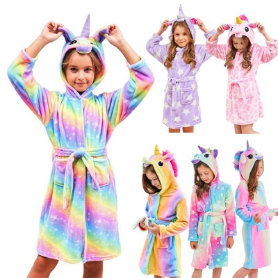 Christmas Holiday Unicorn Gifts for Girls Kids & Toddler Soft Unicorn Hooded Bathrobe Sleepwear 