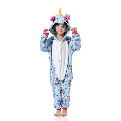 Blue Unicorn Pattern Kids Animal Onesie Pajamas Cute Costume