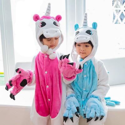 Blue & Rose Unicorn Kids Animal Onesie Pajamas Cute Costume