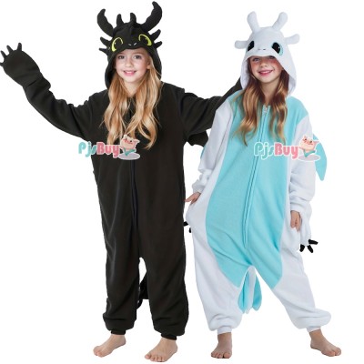 Black & White Dragon Onesie Pajamas for Boys and Girls Cute Halloween Costumes