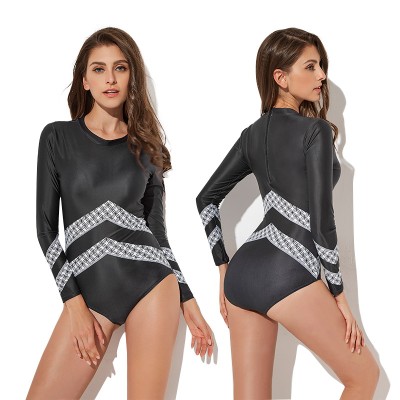 Black One Piece Rash Guard Surf Suit Womens Swimwear Long Sleeve
