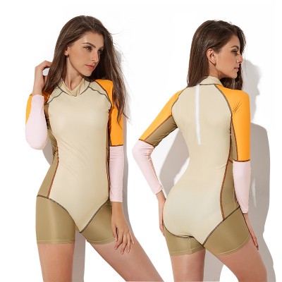 Womens One Piece Rash Guard Surf Suits High Neck Swimsuits Long Sleeve