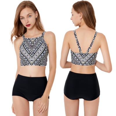 Womens 2Pcs Black Swimsuits High Waisted Cheap Bathing Suits