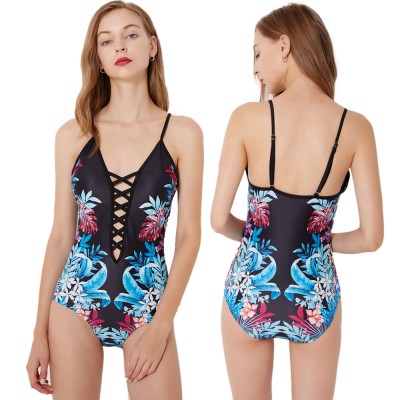Blue Floral One Piece For Women Swimsuits Cheap Bathing Suits