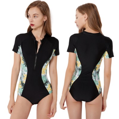 Black Swisuits Short Sleeve One Piece Cheap Bathing Suits Rash Guard