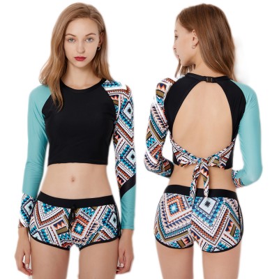 Colorful Pattern 2Pcs Blue Swimsuits For Women Cheap Bathing Suits