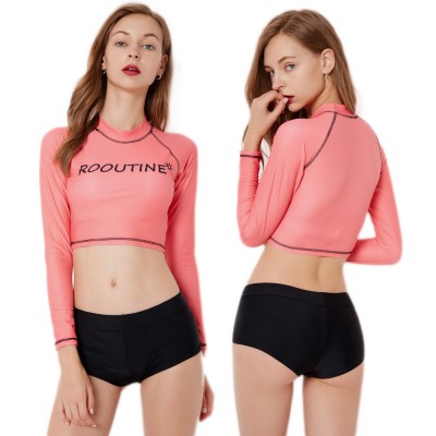 2Pcs Red Swimsuits For Women Cheap Bathing Suits Long Sleeve