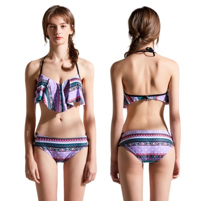 Cute Purple Swimsuits For Women & Teens 2Pcs Halter Bikinis Cheap Bathing Suits