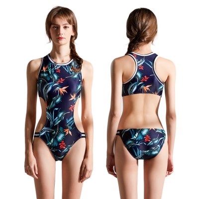 One Piece Womens Bikinis Leaves Print Swimsuits Monikini Cheap Bathing Suits