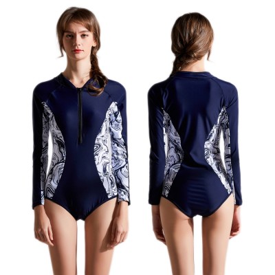 Long Sleeve Rash Guard Women High Neck Navy Bathing Suits Cheap Swimsuits