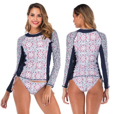 Womens 2Pcs Rash Guard Long Sleeve Cheap Bathing Swim Suits