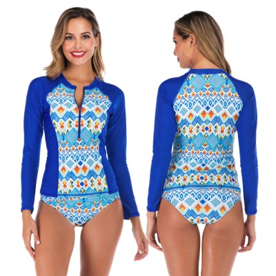 Womens 2Pcs Blue Rash Guard Long Sleeve Cheap Bathing Suits Pink Floral