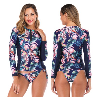 2Pcs Floral Rash Guard Women Long Sleeve Swimsutis Cheap Bathing Suits
