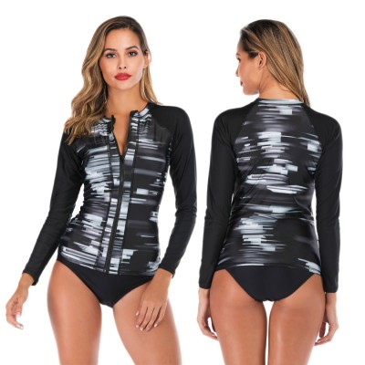 Black 2Pcs Rash Guard Women Long Sleeve Swimsuits Jacket Swim Suits