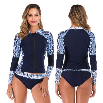 2Pcs Navy Rash Guard Women Long Sleeve Swimsuits Jacket Swim Suits