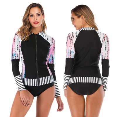 2Pcs Rash Guard Women Long Sleeve Swimsuits Colorful Print Cheap Bathing Suits