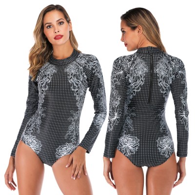 Womens Rash Guard Cheap Bathing Suits High Neck Zip Up Floral Swimsuits