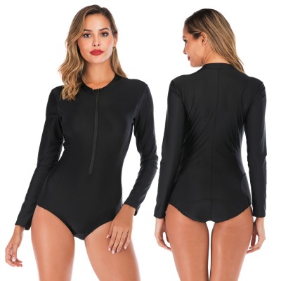 One Piece Black Rash Guard Women Round Neck Bathing Suits Round Neck