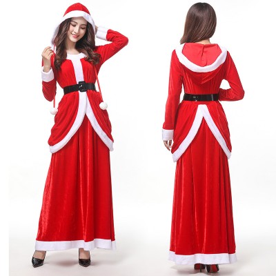 Mrs Claus Costume Santa Long Dress Christmas Party Outfit