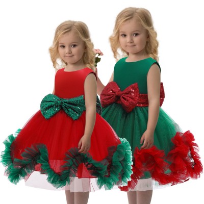 Green & Red Girls Santa Dress Christmas Praty Tutu Princess Dress