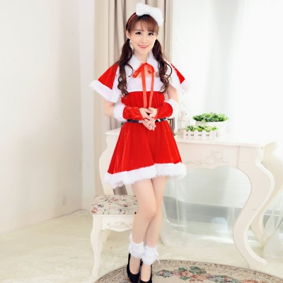 Womens Christmas Costumes Santa Dress With Cloak Headwear Full Sets