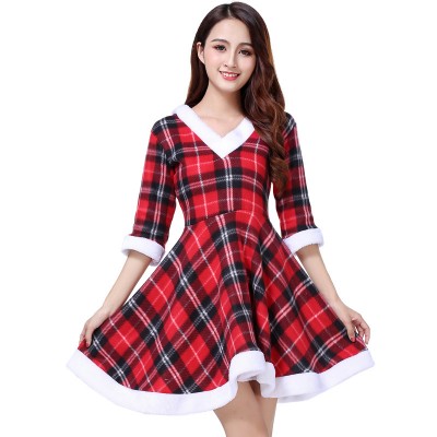 Womens Santa Dress Red Plaid Christmas Costumes