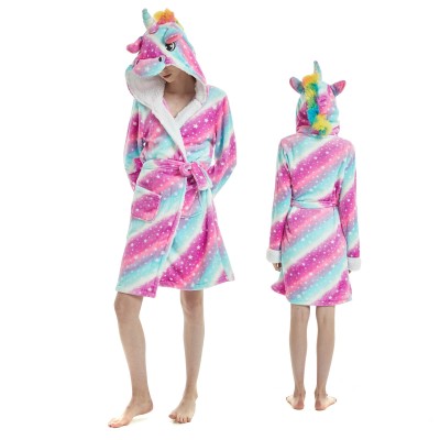 Purple Dream Unicorn Bathrobe for Women Flannel Hooded Robe